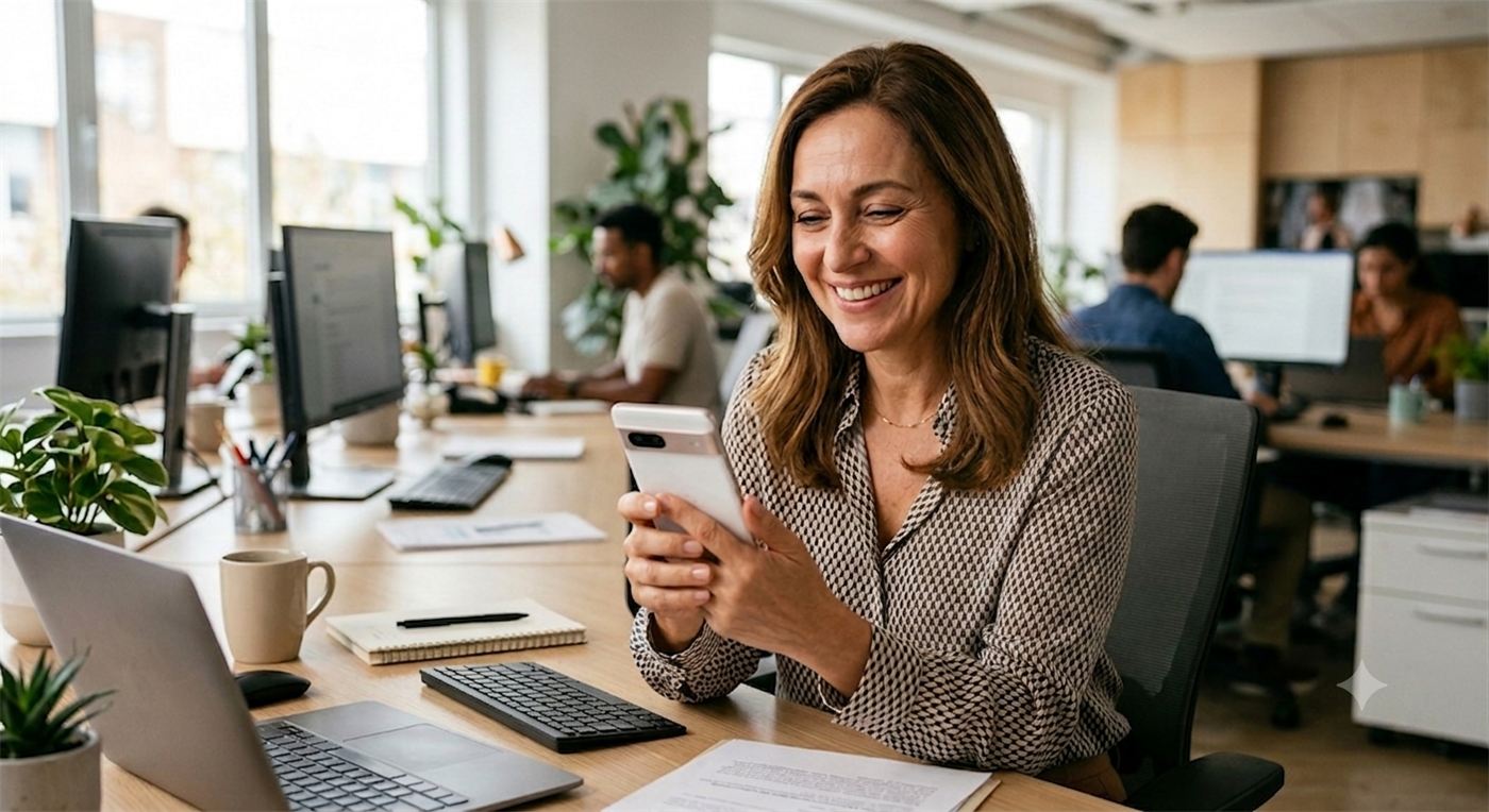 Öğrencisinin okul geçiş bildirimini telefonundan inceleyen veli